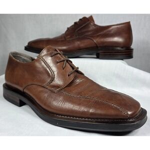 Alfani Pietro Mens Brown Leather Square Toe Derby Dress Shoes Made in Italy 10.5